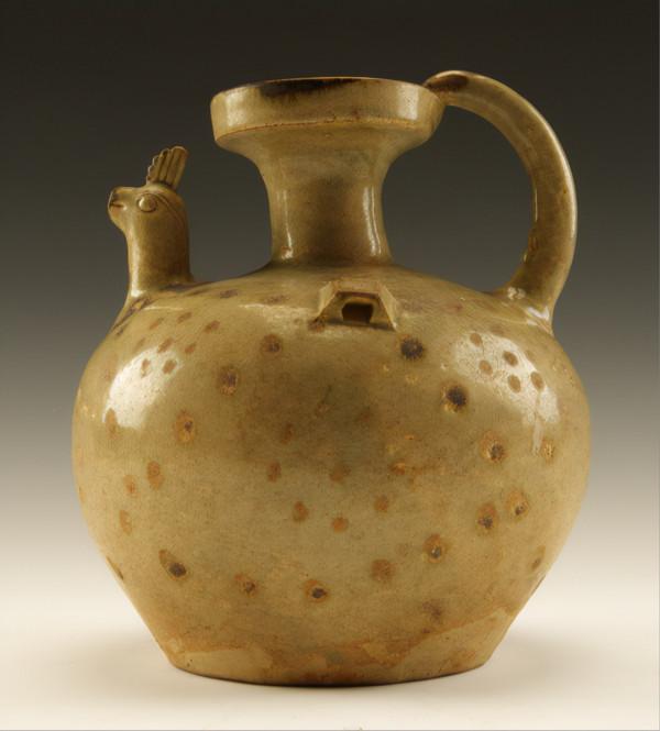 東晉甌窯青釉龍柄點彩雞首壺