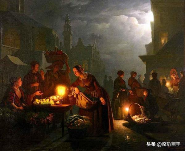 看看二百年前的外國夜市什麼樣——申德爾燭光下的夜景畫