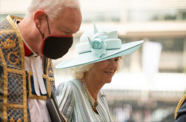 卡米拉風光亮相！藍條紋大衣太顯嫩了，卻被49歲內政大臣搶了風頭