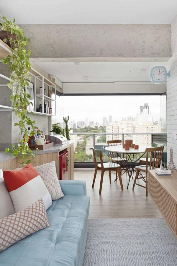 真不相信只有80平，文化磚做電視牆，設計弧形書架，十分溫馨