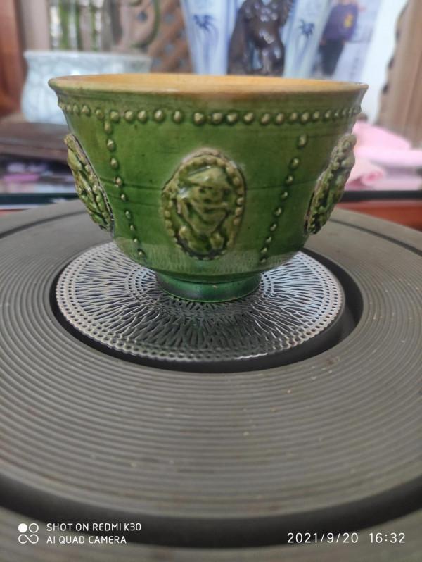 北齊山西窯綠釉貼塑茶盞公元550年作品 北齊山西窯綠釉貼塑茶盞公元550年作品