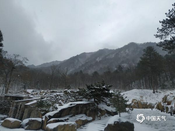 安徽白馬尖景區出現降雪 如水墨畫卷