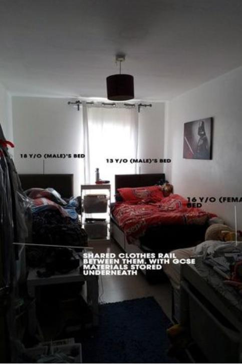 英國窮人的蝸居生活 一家六口擠在狹小的公寓，仨娃共用一間臥室