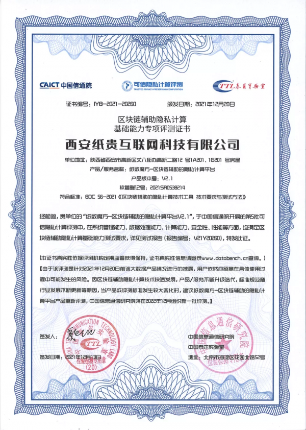 “紙數魔方”透過中國信通院可信隱私計算評測