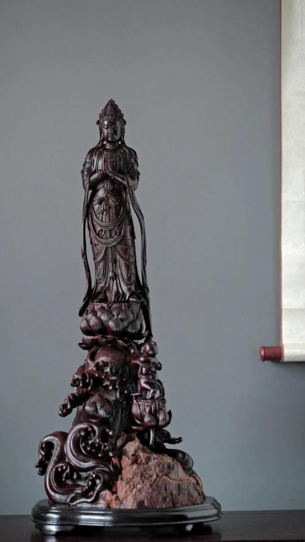 重器「童子拜觀音」小葉紫檀金星老料而雕