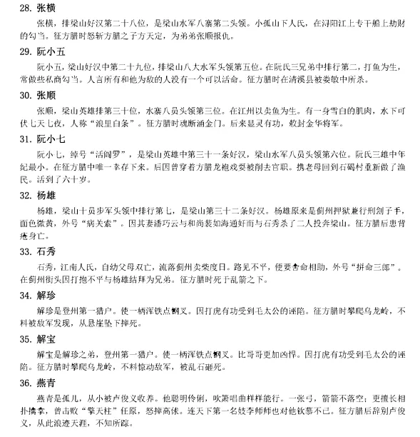 《水滸傳》108將簡介，建議收藏