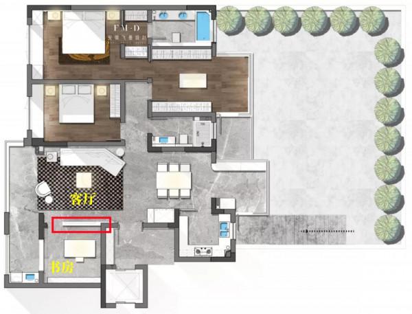 沙發牆拆掉一半,保留85公分高,打通客廳和書房成“理想大橫廳” 沙發牆拆掉一半,保留85公分高,打通客廳和書房成“理想大橫廳”