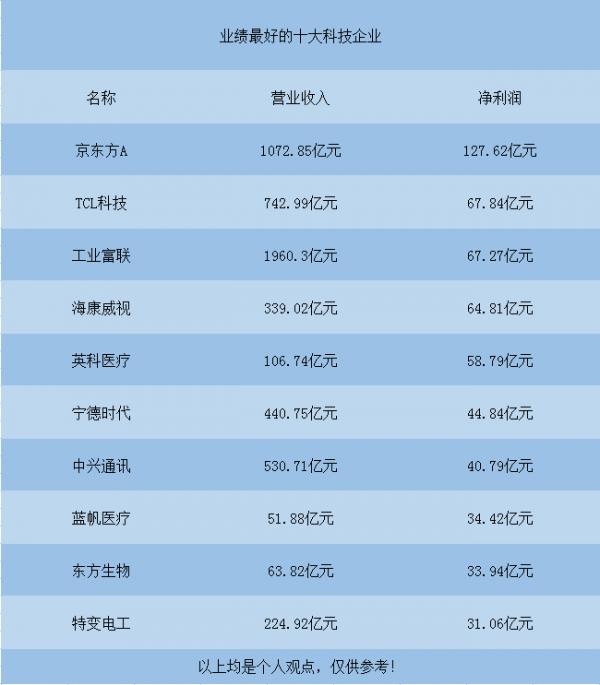 中國股市：業績最好的十大科技企業