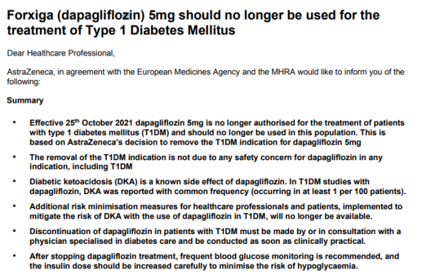 新訊息!達格列淨“1型糖尿病適應證”由廠家自願撤回 新訊息!達格列淨“1型糖尿病適應證”由廠家自願撤回
