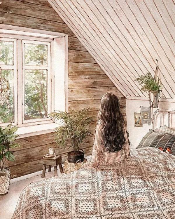 每日插畫｜aeppol的治癒系森林少女日記，休息一會兒再走也沒關係