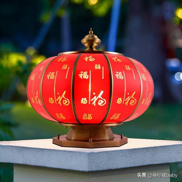 分享太陽能柱頭燈全銅中式燈籠0電費0佈線環保無汙染