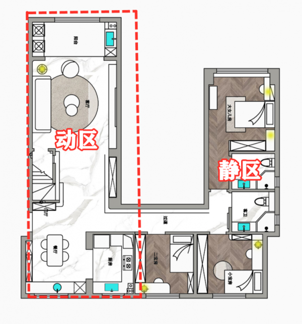 這種u型奇葩戶型，採光差動線過長，開發商不好出手，設計師有招