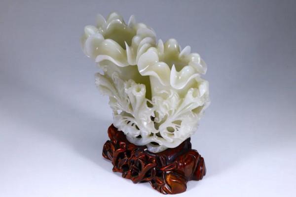 清代：和田玉龍耳鳳鈕雙聯蓋瓶