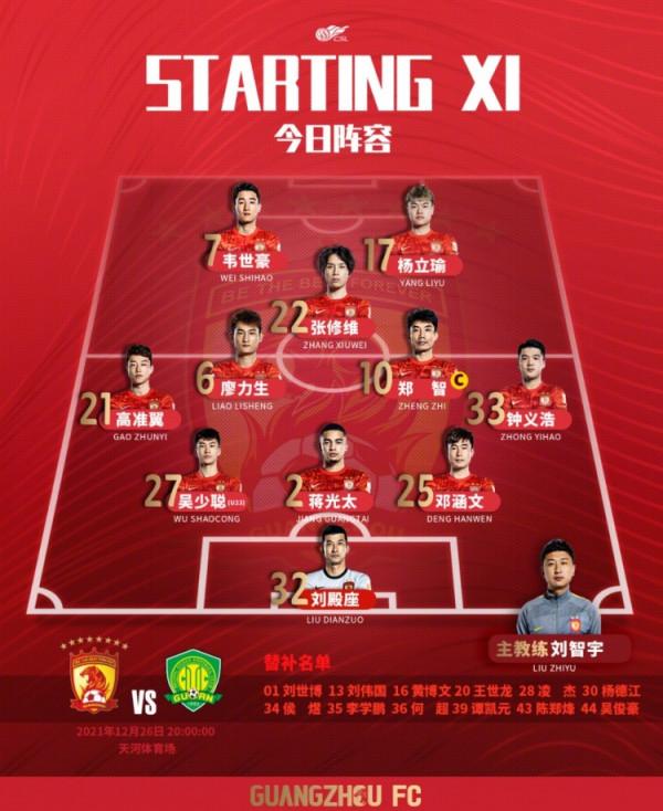 主教練來了！廣州隊執行主教練鄭智，掛帥後首次進入先發