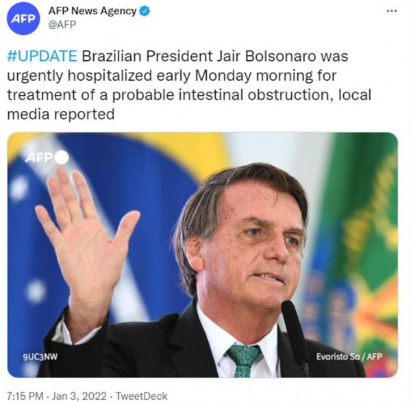 巴西總統緊急送醫，外媒稱“很有可能是腸梗阻”