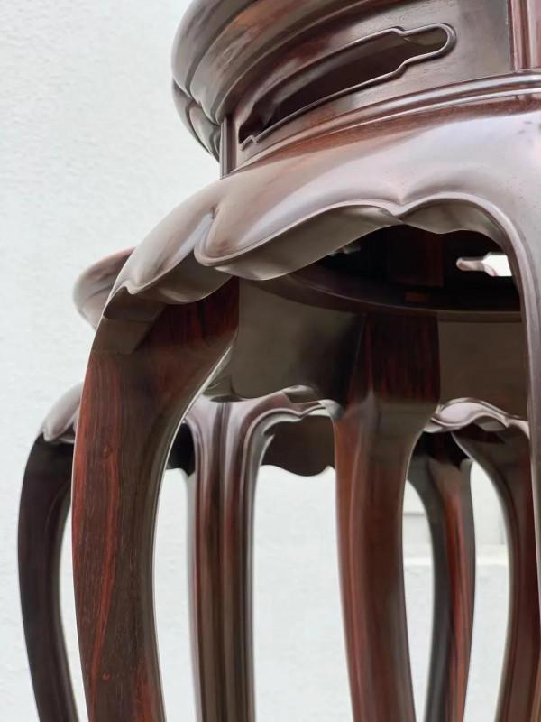 大紅酸枝 真鑲景泰藍五足圓花架 尺寸：40&sol;40&sol;100