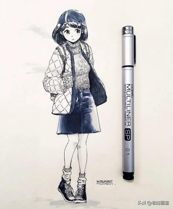 一組針管筆手繪動漫人物，非常棒的臨摹練習素材