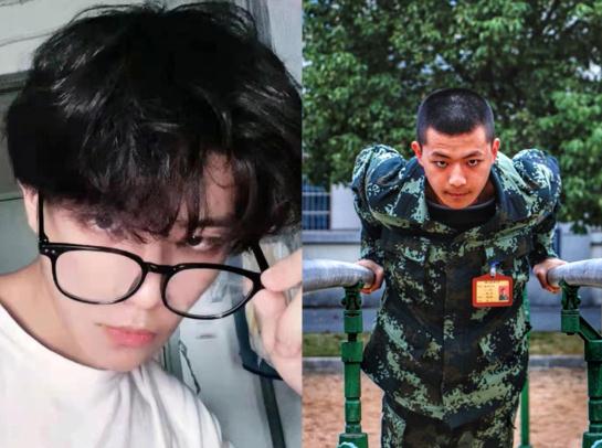 入伍前後對比照：軍營滿月“大變身”