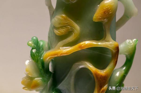 故宮珍寶館絕美、奢華的翡翠玉石:清代翠雕花鳥紋花插;人生必賞 故宮珍寶館絕美、奢華的翡翠玉石:清代翠雕花鳥紋花插;人生必賞
