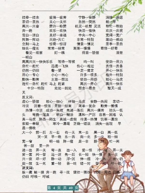 小學生語文近反義詞