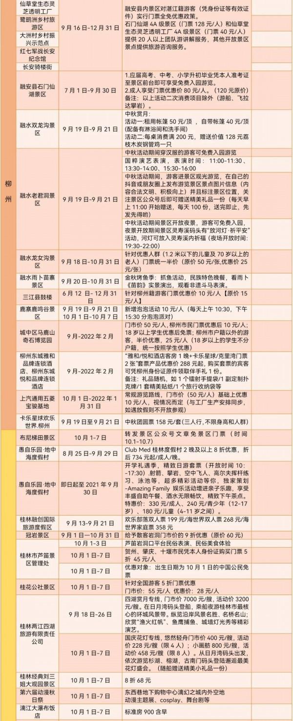 廣西全區中秋國慶假期文旅活動和優惠彙總