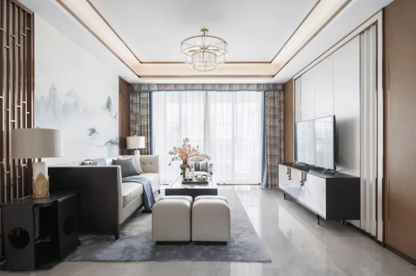 125㎡現代中式風新房，全屋菸灰藍配色，清爽明亮