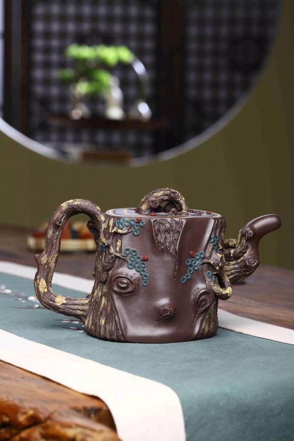 松段套壺、一壺四杯,一干泡臺、老紫泥 松段套壺、一壺四杯,一干泡臺、老紫泥