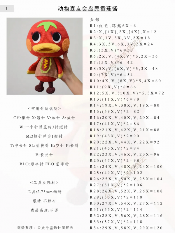 鉤針圖解|超驚喜!動物森友會島民番茄醬大大大玩偶來啦 鉤針圖解|超驚喜!動物森友會島民番茄醬大大大玩偶來啦