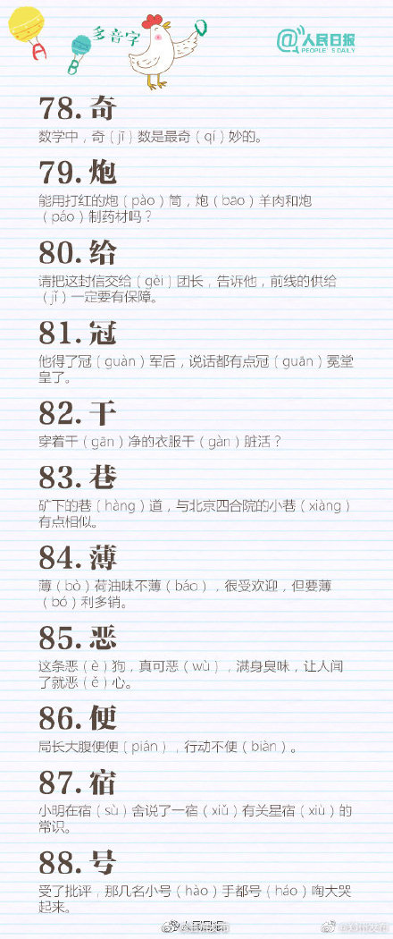 長知識！100個常見多音字，一句話全總結