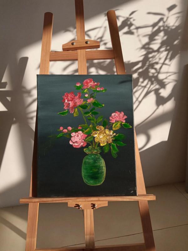 女畫家馬越油畫《冬日的玫瑰》巴黎到北京人生色彩