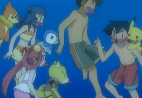 《寶可夢》使用凱西的心機小女孩，拿回沉在湖底的精靈球