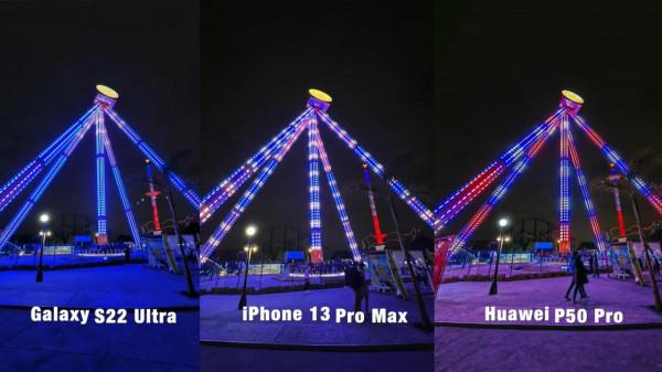 三星S22Ultra iPhone13ProMax 華為P50Pro，晝夜拍照差距非常大
