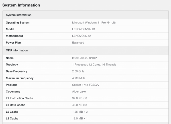 英特爾 i5-1240P 移動處理器首曝