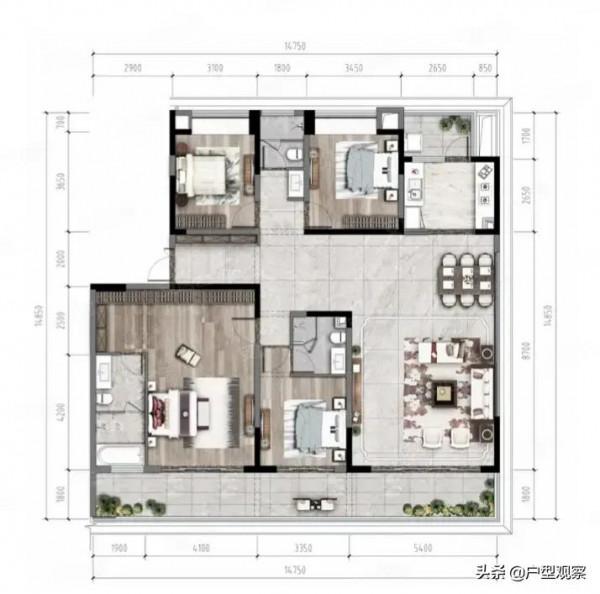 210平米奢華大平層,採用了端景大邊廳結合全通體陽臺的設定方式 210平米奢華大平層,採用了端景大邊廳結合全通體陽臺的設定方式