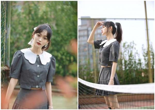 何泓姍30+的年紀18歲 歲的臉，穿“日系校服”真嫩，看不出年紀感