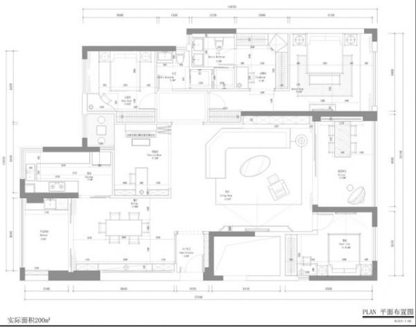 200平現代風四居室，三層疊級的方式背景牆+內建壁龕很別緻