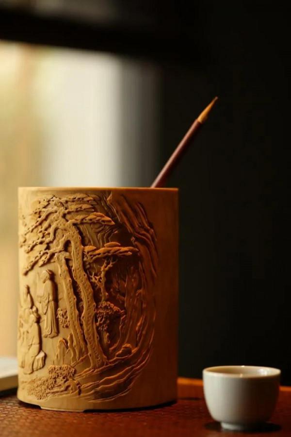 黃楊木 | 品茗論著圖 筆筒