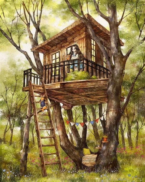 每日插畫｜aeppol的治癒系森林少女日記，休息一會兒再走也沒關係