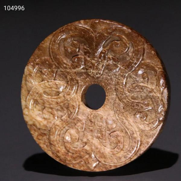 明代 火燒玉雙龍紋玉璧