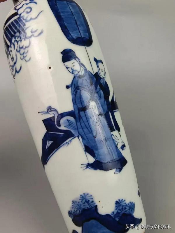 清早期順治青花羲之愛鵝筒瓶鑑賞