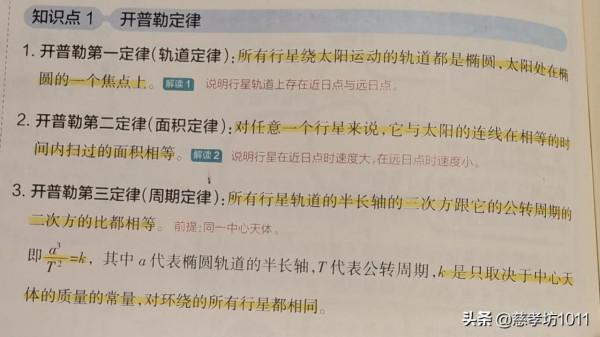 高中物理：開普勒定律，萬有引力定律，衛星執行等