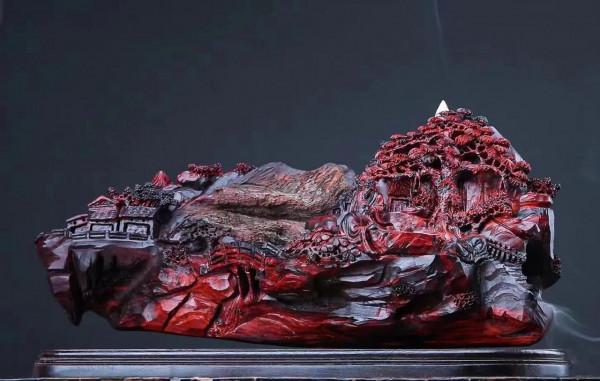 枯木一根雕山水，有老友品茶論道可也