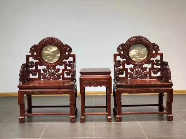 大紅酸枝—靈芝寶座三件套 大紅酸枝—靈芝寶座三件套