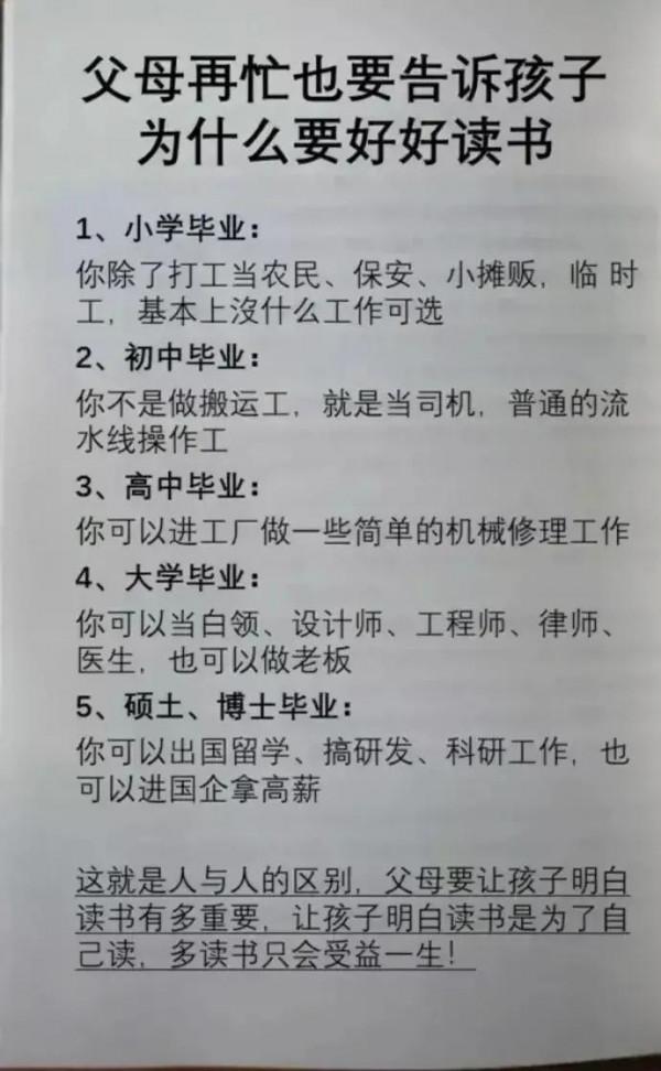 打死也要告訴你的孩子，為什麼要好好讀書