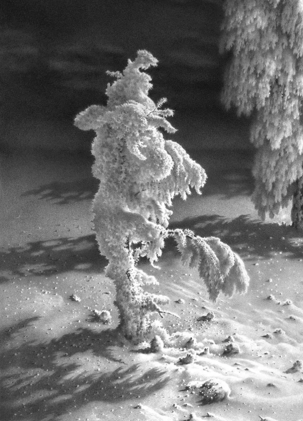 畫雪61年，74歲老人一支鉛筆將雪畫活