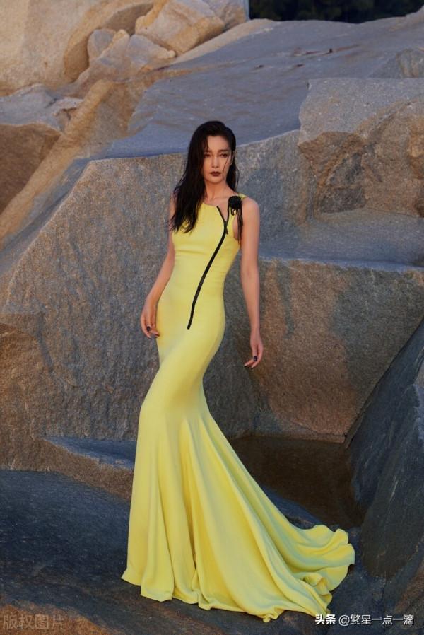 李冰冰黃色斜肩魚尾裙優雅浪漫 憂鬱的眼神讓人心生憐惜