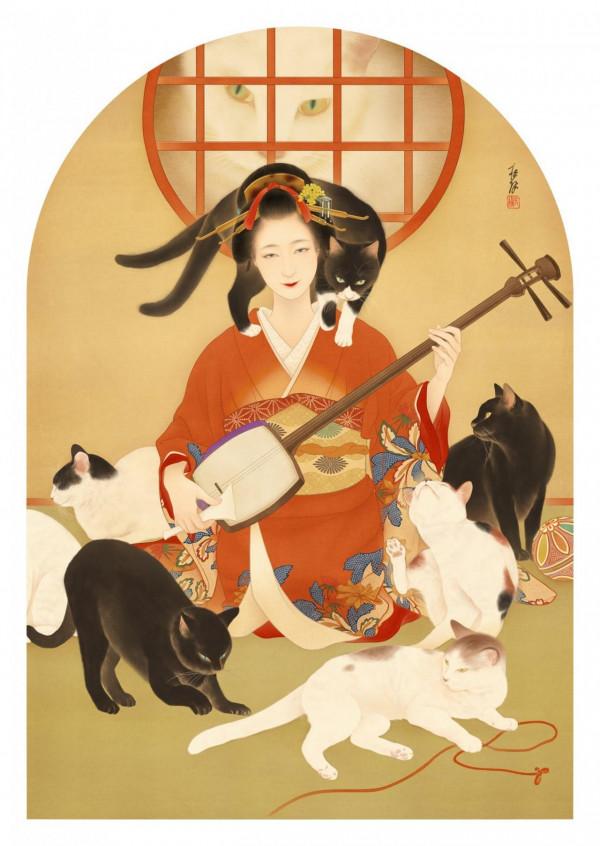 女人、貓與花——日本畫家松浦工筆女性繪畫作品(圖) 女人、貓與花——日本畫家松浦工筆女性繪畫作品(圖)