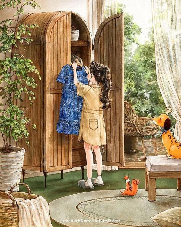 每日插畫｜aeppol的治癒系森林少女日記，休息一會兒再走也沒關係