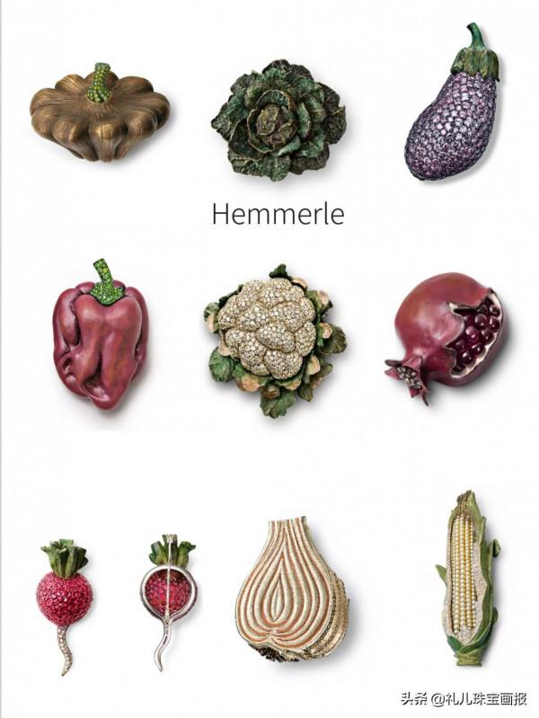 德國當代藝術珠寶品牌Hemmerle，他用珠寶做出了一盤有趣的蔬菜