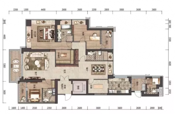 戶型鑑賞：235㎡，三梯兩戶，東南朝向，北側房間空間使用靈活